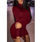 Lovely Euramerican Ruffles Design Wine Red Mini Dr