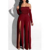 Lovely Casual Side High Slit Wine Red Knitting One