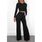 Lovely Casual Loose Black Knitting Two-piece Pants