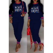 Lovely Casual Patchwork Printed Dark Blue Blending