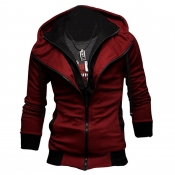 Lovely Casual Long Sleeves Wine Red Cotton Jacket