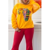 Lovely Casual Long Sleeves Printed Yellow Hoodies