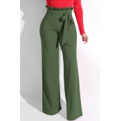 Lovely Trendy Ruffle Design Loose Army Green Knitt