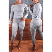 Lovely Casual Long Sleeves Grey Blending Two-piece