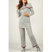 Lovely Casual Striped Grey Blending Two-piece Pant