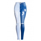 Lovely Chic Patchwork Blue Jeans
