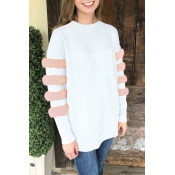 Lovely Sweet Long Sleeves Patchwork White Blouses
