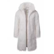 Lovely Euramerican Long Sleeves White Faux Fur Coa