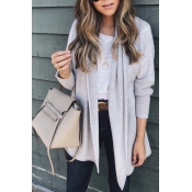 Lovely Euramerican Long Sleeves Grey Acrylic Cardi