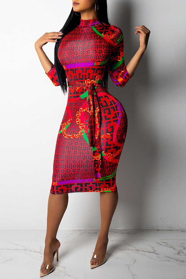 Lovely Casual Camouflage Printed Red Blending Knee Length Dress