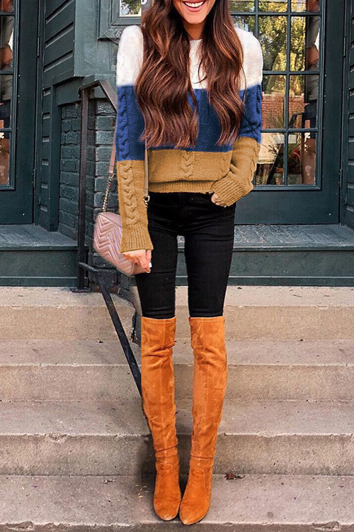 Lovely Casual Color-lump Patchwork Multicolor Sweaters