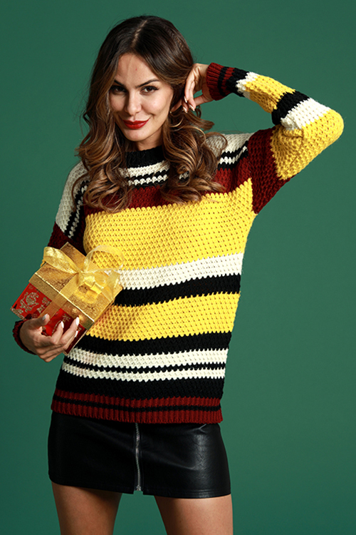 Lovely Casual Striped Patchwork Yellow Cotton Sweaters