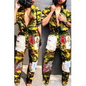 Lovely Casual Patchwork Camouflage Printed Yellow 