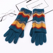 Lovely Euramerican Patchwork Cyan Knitted Gloves