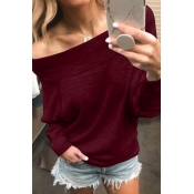Lovely Casual Off-the-shoulder Wine Red Knitting H