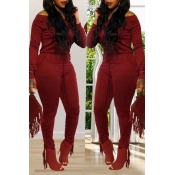 Lovely Casual Wine Red Blending Skinny One-piece J