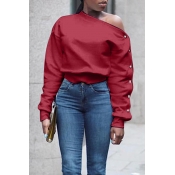 Lovely Trendy Long Sleeves Wine Red Sweatshirt Hoo