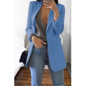 Lovely Casual Long Sleeves Baby Blue Coat
