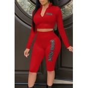 Lovely Fashionable Letters Red Two-piece Shorts Se