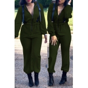 Lovely Casual Zipper Army Green Twilled Satin One-