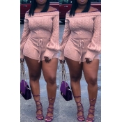 Lovely Sweet Long Sleeves Pink Sweater Two-piece S