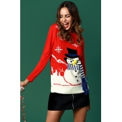 Lovely Fashion Snowman Pattern Red Cotton Sweaters
