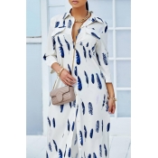Lovely Fashion Long Sleeves Printed White Ankle Le