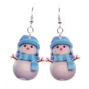 Lovely Likable Christmas Snowman Blue Earring