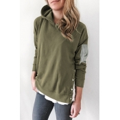 Lovely Fashionable Buttons Army Green Hoodies