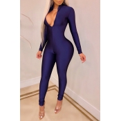 Lovely Casual Long Sleeves Skinny Blue One-piece J