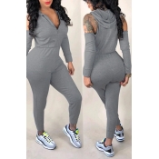 Lovely Casual Hollowed-out Grey Knitting One-piece