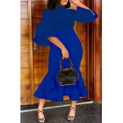 Lovely Chic Flare Sleeves Blue Blending Mid Calf D