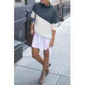 Lovely Casual Long Sleeves Patchwork Blue Sweaters