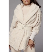 Lovely Casual Hooded Collar Creamy White Two-piece
