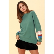 Lovely Chic Patchwork Loose Green Cotton Sweaters