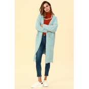 Lovely Casual Pockets Blue Blending Cardigan Sweat