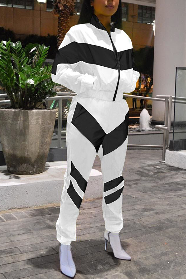 Lovely Casual Black and White Patchwork Two-piece Pants Set