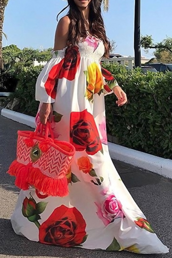 Lovely Bohemian Dew Shoulder White Floor Length Dress