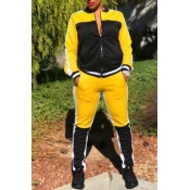 Lovely Casual Patchwork Yelllow Twilled Satin Two-