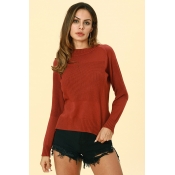 Lovely Work Long Sleeves Wine Red Acrylic Sweaters