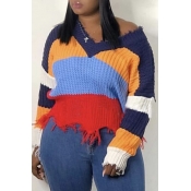 Lovely Casual Color-lump Patchwork Multicolor Knit