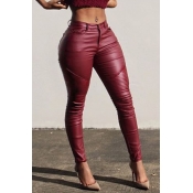 Lovely Casual Skinny Wine Red PU Pants