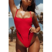 Lovely Casual Printed Red One-piece Swimwears