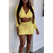 Lovely Trendy Hooded Collar Yellow Two-piece Skirt