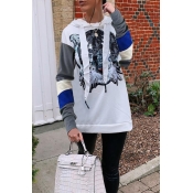 Lovely Casual Patchwork White Twilled Satin Hoodie