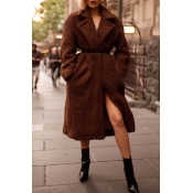 Lovely Casual Long Sleeves Coffee Cotton Coat