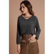 Lovely Trendy Long Sleeves Deep Grey Sweaters