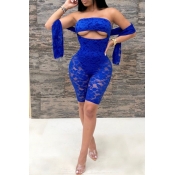 Lovely Sexy Hollowed-out Royal Blue Lace One-piece