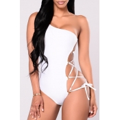 Lovely Sexy Hollowed-out White One-piece Swimwears