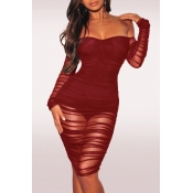 Lovely Sexy See-through Wine Red Knee Length Dress